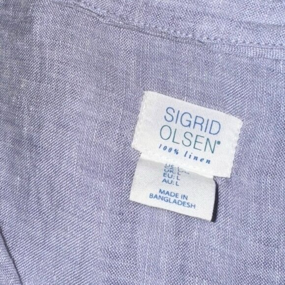 Sigrid Olsen 100% Linen Button Down Shirt – Light Blue Tunic Top, Relaxed Fit - Picture 3 of 7